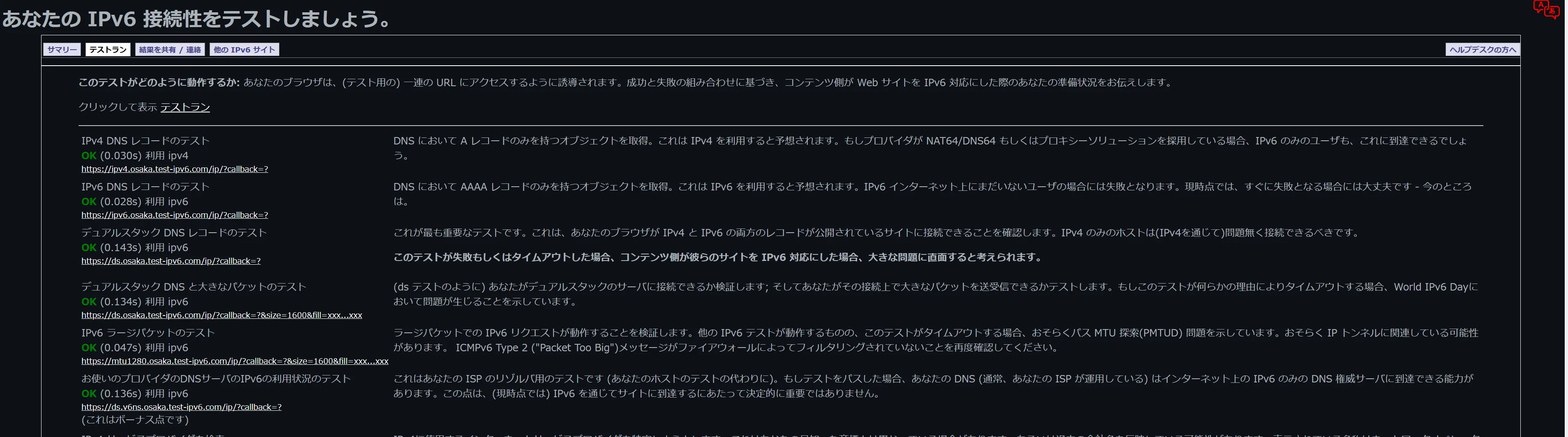 IPv6テスト結果